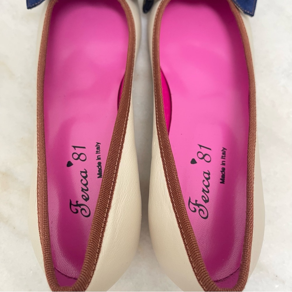 Ferca 81 Bow Two Toned Cream Blue Kitten Heel Shoe Size 39 - Picture 9 of 11